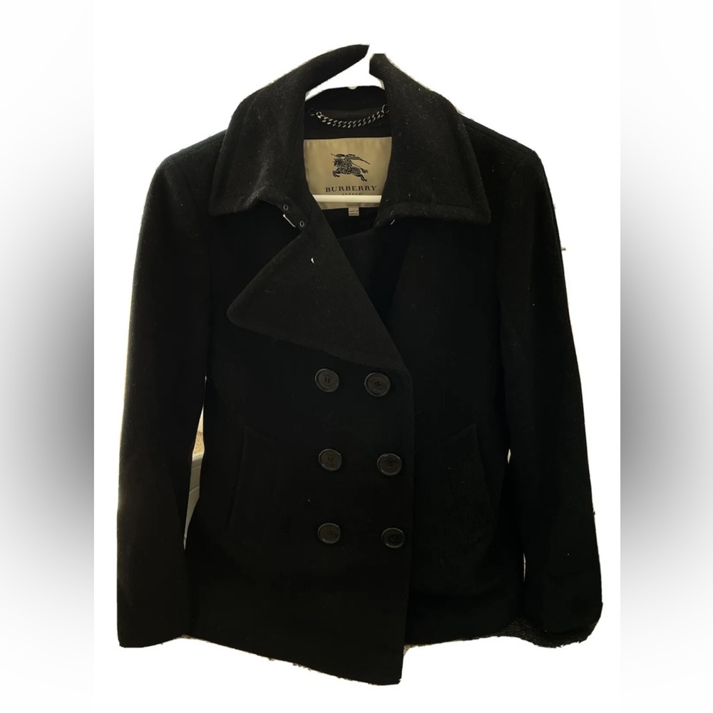 Burberry Womans Size Small Black PeaCoat Double Breasted Jacket Black Winter